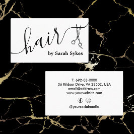 Tarjeta De Visita Personalizado Hair Stylist Scissors Script Barber 
