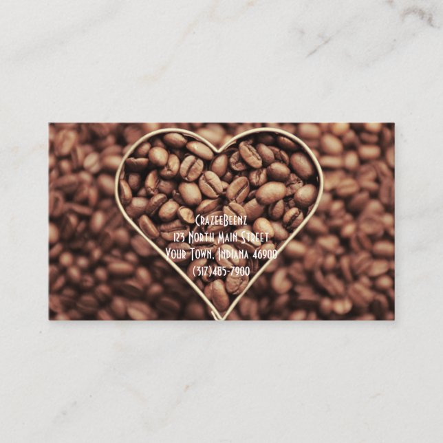 Tarjeta De Visita Personalizado Heart Beans Coffee Shop & Punch (Anverso)