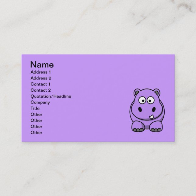 Tarjeta De Visita personalizado-hipopo lindo adorable morado amigabl (Anverso)