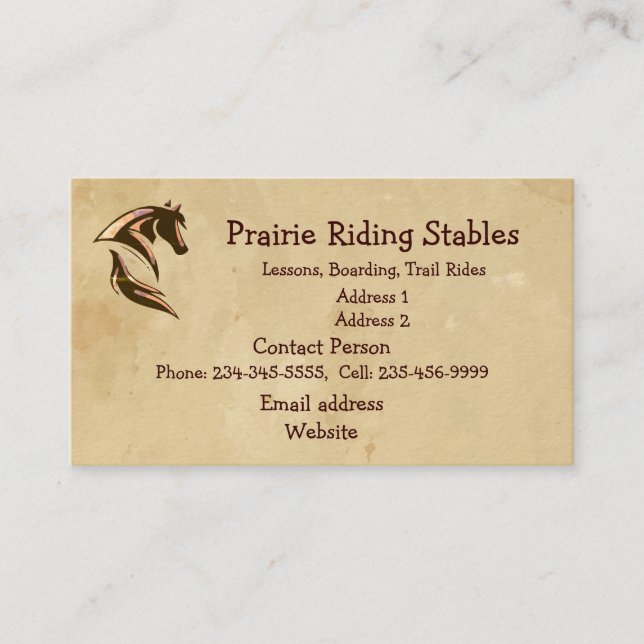 Tarjeta De Visita Personalizado Horse Riding Stables Animal Business (Anverso)