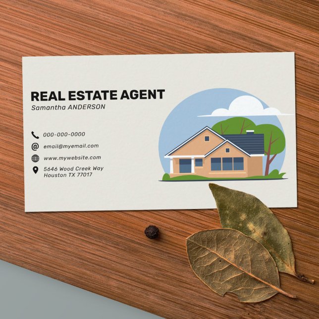 Tarjeta De Visita Personalizado House & Icons - Agente inmobiliario (Cartoon House & Icons - Real Estate Agent Business Card)