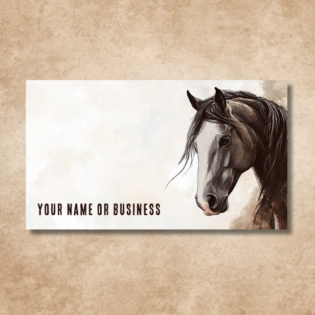 Tarjeta De Visita Personalizado Ilustracion de caballo Contacto prof (Front - Custom Horse Illustration Professional Contact Business Card)