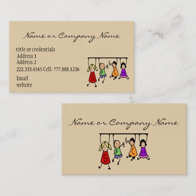 Tarjeta De Visita Personalizado Infantil Infantil Con Palabras De Di (Anverso / Reverso)