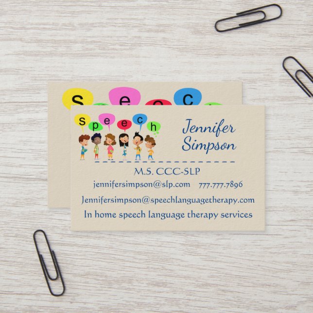 Tarjeta De Visita Personalizado Infantil Infantil Con Palabras De Di (Anverso/Reverso In Situ)