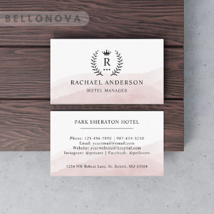 Tarjeta De Visita Personalizado inicial y blanco rosado negro monogr