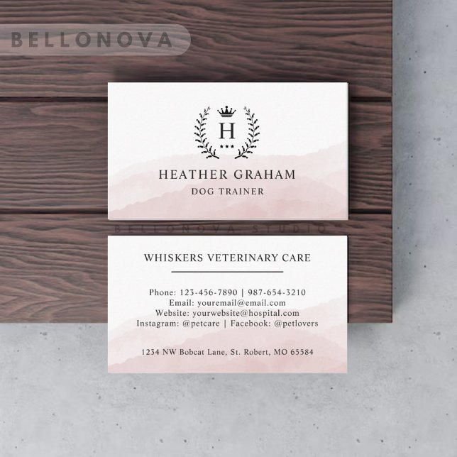 Tarjeta De Visita Personalizado inicial y nombre blanco rosado negro (Custom Initial & Name White Black Pink Monogrammed Business Card)