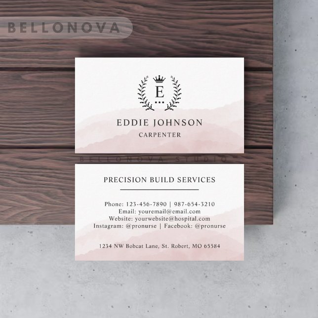 Tarjeta De Visita Personalizado inicial y nombre blanco rosado negro (Custom Initial & Name White Black Pink Monogrammed Business Card)
