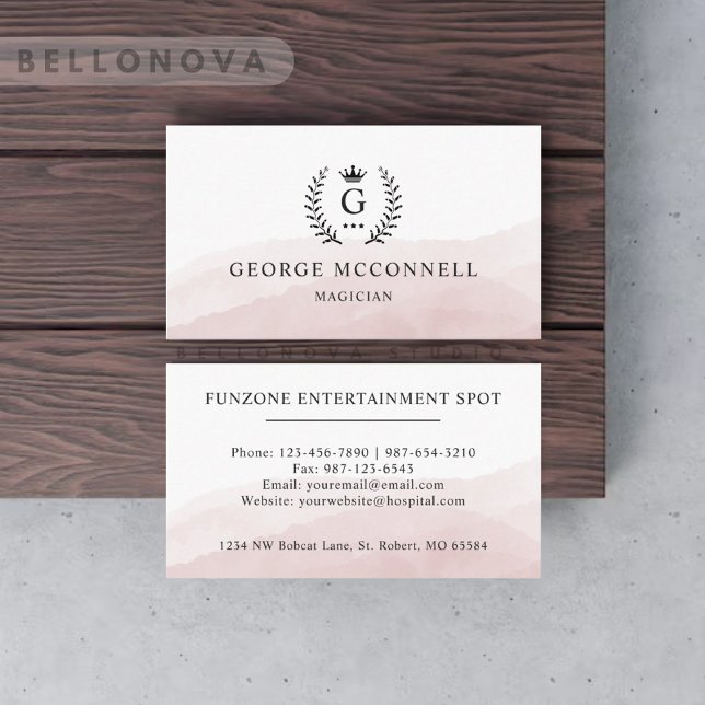 Tarjeta De Visita Personalizado inicial y nombre blanco rosado negro (Custom Initial & Name White Black Pink Monogrammed Business Card)