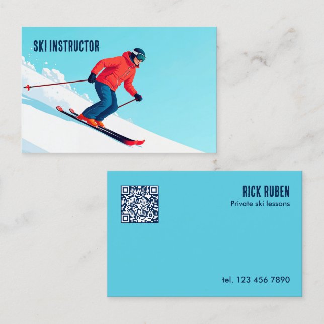 Tarjeta De Visita Personalizado Instructor de esquí QR (Anverso / Reverso)