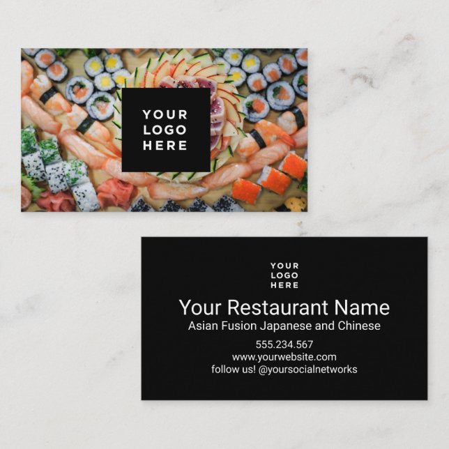 Tarjeta De Visita Personalizado japonés sushi asiático de fusión (Anverso / Reverso)