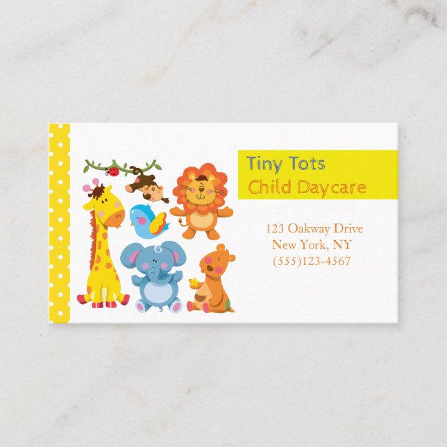 Tarjeta De Visita Personalizado Jungle Animals Child Daycare Service (Anverso)