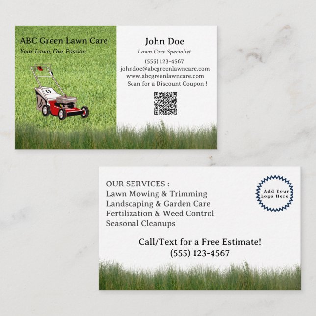 Tarjeta De Visita Personalizado Lawn Care (Anverso / Reverso)