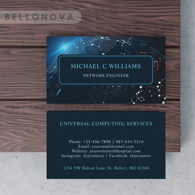 Tarjeta De Visita Personalizado luz de la web Tierra Blanca Azul de  (Custom Light Dark Navy Blue White earth web Business Card)