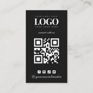 Tarjeta De Visita Personalizado Minimalista negro Código QR y medios