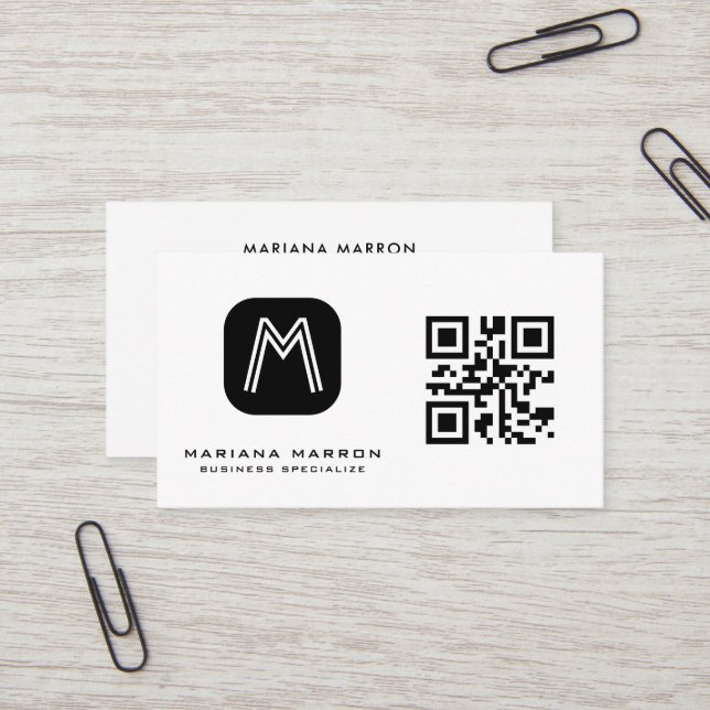 Tarjeta De Visita Personalizado mínimo de monograma Código QR básico (Anverso/Reverso In Situ)