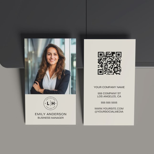 Tarjeta De Visita Personalizado mínimo moderno logotipo fotográfico  (Modern Minimalist Custom Photo Logo QR Code Business Card)