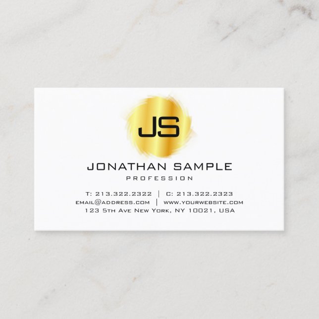 Tarjeta De Visita Personalizado Moderno Elegante Monograma Faux Gold (Anverso)
