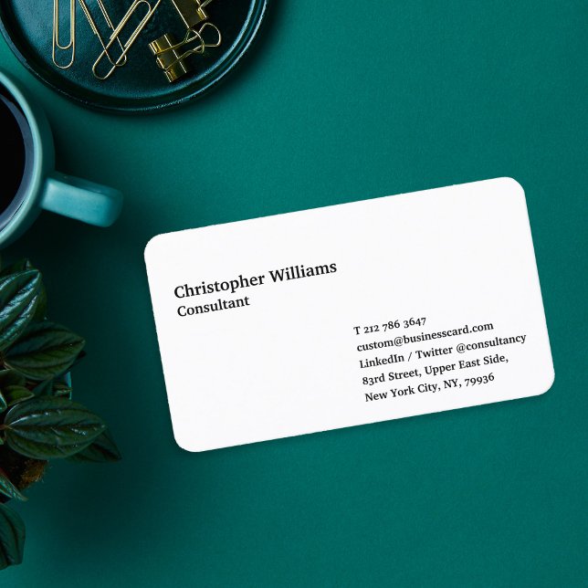Tarjeta De Visita Personalizado Moderno Profesional Simple Blanco Mi (Custom Modern Simple Professional White Minimalist Business Card)