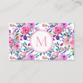 Tarjeta De Visita Personalizado Monograma acuarela floral rosa