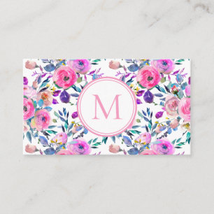 Tarjeta De Visita Personalizado Monograma acuarela floral rosa