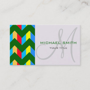 Tarjeta De Visita Personalizado Monograma Colorido Chevron Zigzag Pa