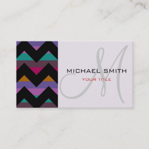 Tarjeta De Visita Personalizado Monograma Colorido Chevron Zigzag Pa