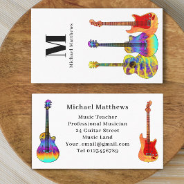 Tarjeta De Visita Personalizado Monograma de Guitar Music Teacher