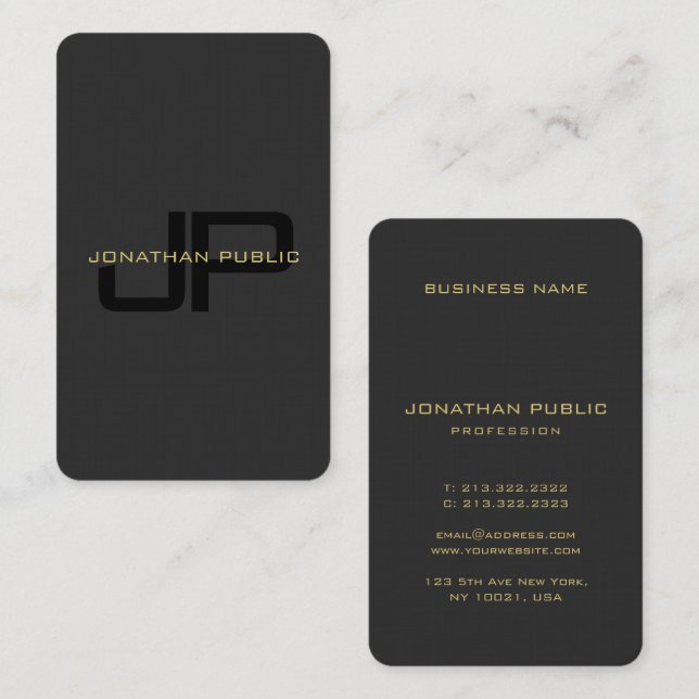 Tarjeta De Visita Personalizado Monograma Elegante Faux Gold Vertica (Anverso / Reverso)