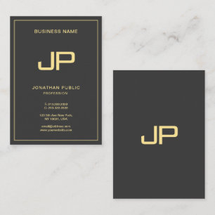 Tarjeta De Visita Personalizado Monograma Lujo Inicial Negro y Oro T