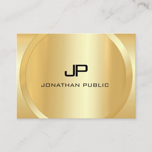 Tarjeta De Visita Personalizado Monograma moderno elegante Faux Gold (Anverso)