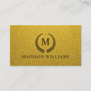 Tarjeta De Visita Personalizado Monograma Negro y Dorado con Brillo 