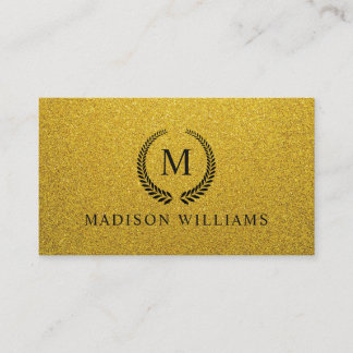 Tarjeta De Visita Personalizado Monograma Negro y Dorado con Brillo 
