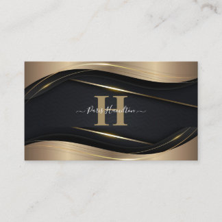 Tarjeta De Visita Personalizado Monograma Profesional Negro y Oro