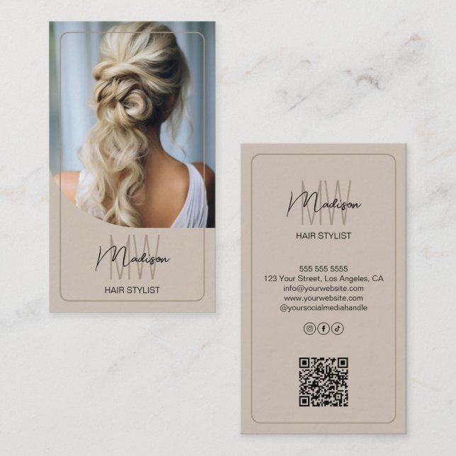 Tarjeta De Visita Personalizado Monograma Script Hair Stylist Salon  (Anverso / Reverso)