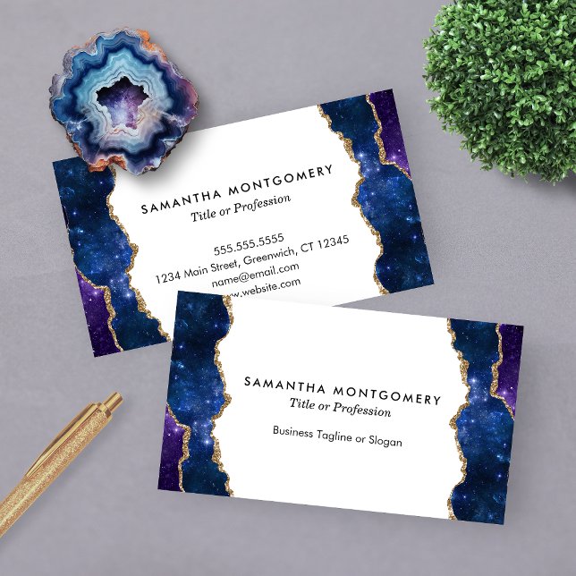 Tarjeta De Visita Personalizado Morple Blue Gold venas Agple Profess (Custom Purple Blue Gold Veins Agate Professional Business Card)