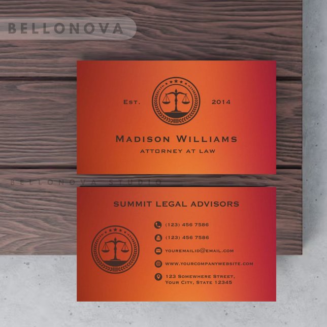 Tarjeta De Visita Personalizado Naranja Rojo Oficina de Derecho Mono (Custom Red Orange Pink Monogram Law Office Business Card)