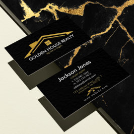 Tarjeta De Visita Personalizado Negro + Gold Home Realtors Lujo Mode
