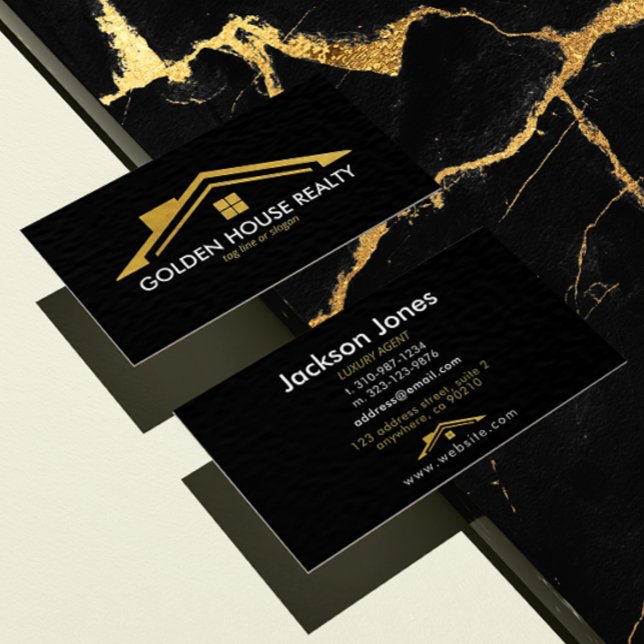 Tarjeta De Visita Personalizado Negro + Gold Home Realtors Lujo Mode (Subido por el creador)