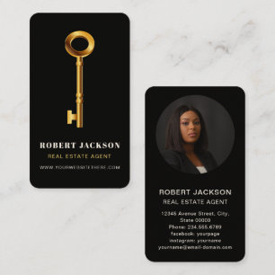 Tarjeta De Visita Personalizado Negro + Golden Key Realtors Lujo Mod
