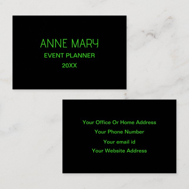 Tarjeta De Visita Personalizado negro verde neón Boda de color profe (Anverso / Reverso)