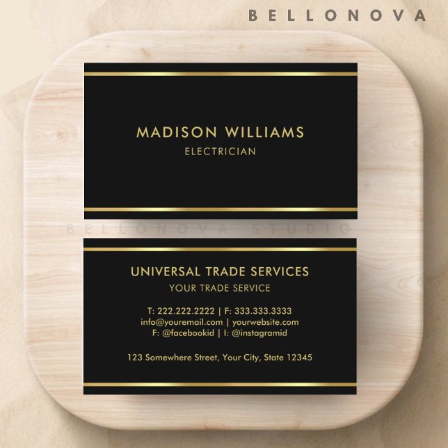 Tarjeta De Visita Personalizado Negro y Dorado Premiumibus Premium P (Custom Black and Gold Premium Professional Business Card)