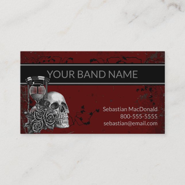 Tarjeta De Visita Personalizado Nombre Banda Rock Skull Rosa Músico  (Anverso)