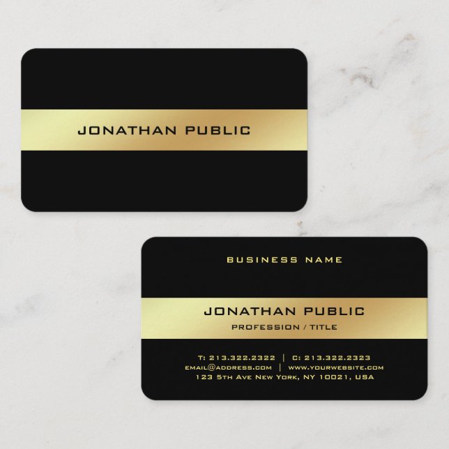 Tarjeta De Visita Personalizado Oro Negro Elegante Plantilla Glamour (Anverso / Reverso)