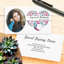 Tarjeta De Visita Personalizado Oval Photo Colorful Tree Heart Art