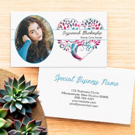 Tarjeta De Visita Personalizado Oval Photo Colorful Tree Heart Artwo