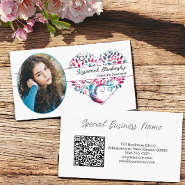 Tarjeta De Visita Personalizado Oval Photo Tree Heart Art & QR Code