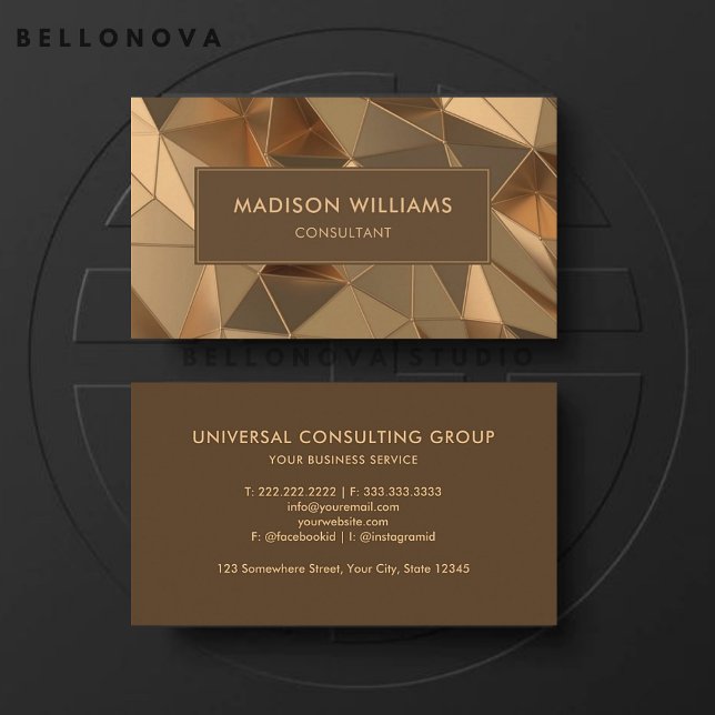 Tarjeta De Visita Personalizado Peach Gold Brown Diamond Professiona (Custom Peach Gold Brown Diamond Professional Business Card)