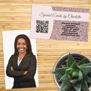 Tarjeta De Visita Personalizado Photo Professional Purpurina rosa Có