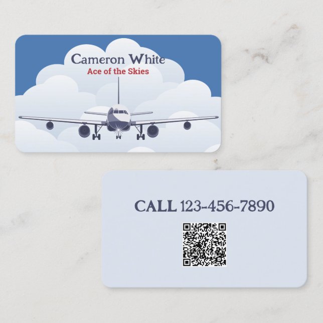 Tarjeta De Visita Personalizado piloto de aeronaves QR (Anverso / Reverso)