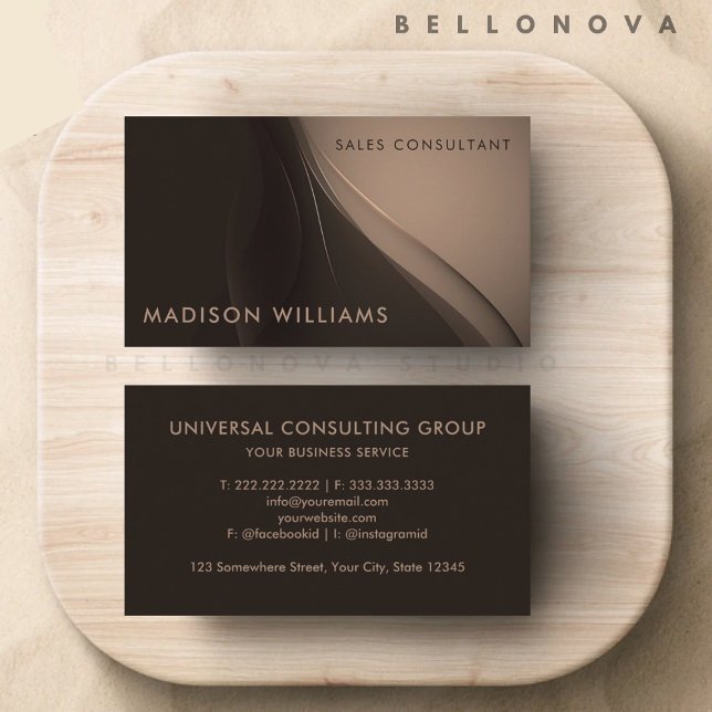 Tarjeta De Visita Personalizado Pink Dark Brown Elegant Profesional (Custom Pink Dark Brown Elegant Professional Business Card)